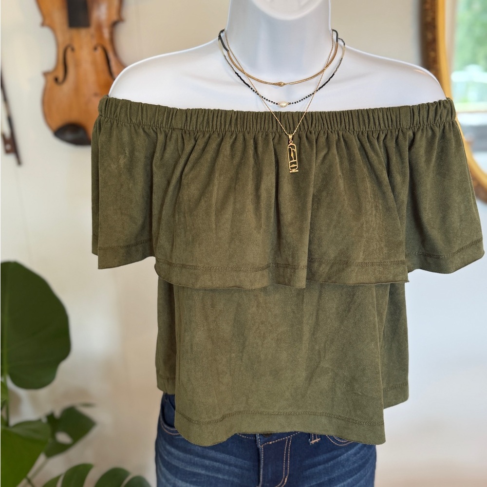 🌞Emory Park Olive Off-Shoulder Blouse, #11